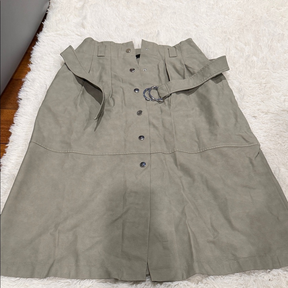 Zara Khaki Midi Skirt with Belt